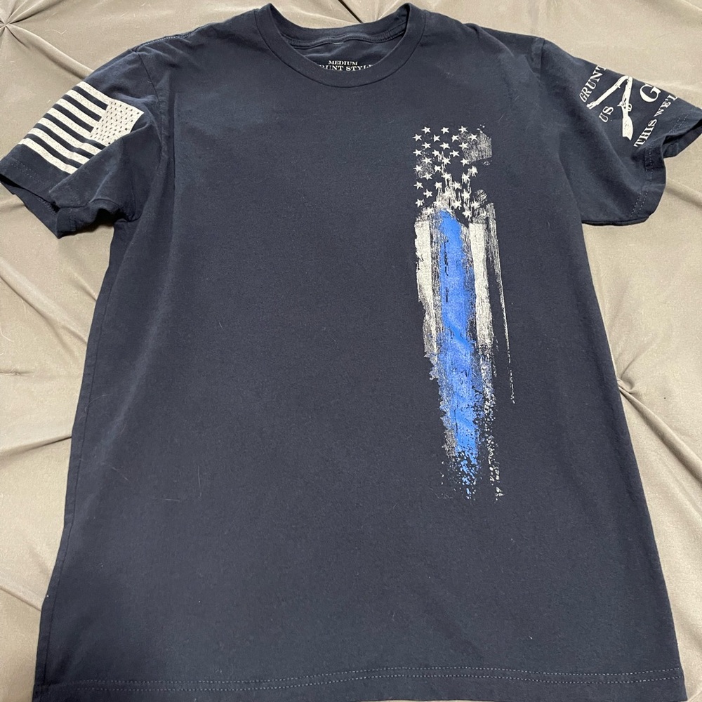 Grunt style Men's blue  Graphic Thin Blue Line T-Shirt